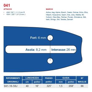 Barra guida motosega 325" 40 cm scanalatura 1,5 66 Maglie MAYA
