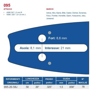Barra guida motosega 325" 50 cm scanalatura 1,5 78 Maglie MAYA