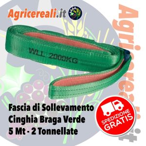 Fascia di Sollevamento Cinghia Braga Verde 5 Mt - 2 Tonnellate