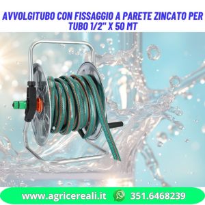 Avvolgitubo con fissaggio a parete zincato per tubo 1/2" x 50 mt