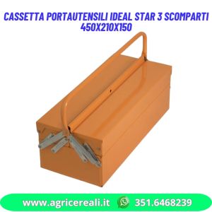 Cassetta portautensili in lamiera 3 scomparti 450x210x150 mm
