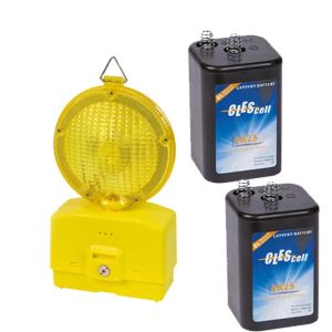 Lampeggiatore da Cantiere Luce Gialla con crepuscolare e  2 Batterie