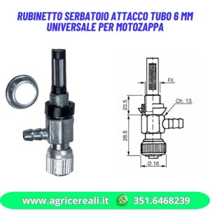 Rubinetto serbatoio attacco tubo 6 mm universale per motozappa