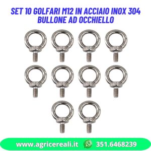Set 10 golfari M12 in acciaio inox 304 Bullone ad occhiello