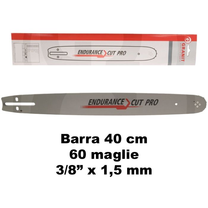 Barra guida motosega 40 cm 3/8 scanalatura 1,5 mm 60 maglie Endurance Cut  