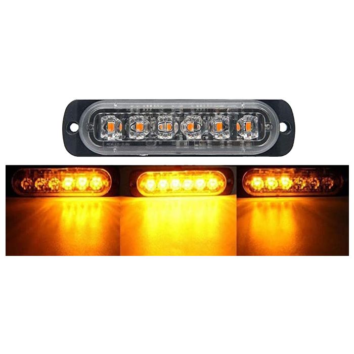 Luci stroboscopiche di emergenza per auto, 6 LED, barra luminosa arancione  12/24V 10W 